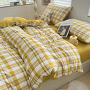 Axyaa Japanese Stripe Grid Bedding Set for Single Full Size Bed - Skin Friendly Polyester