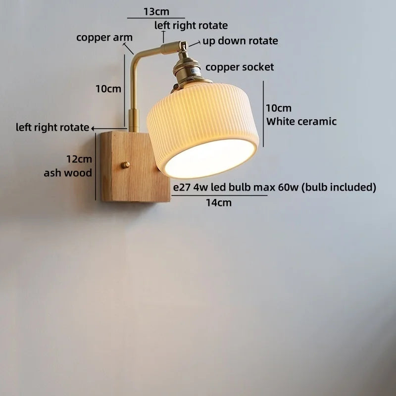 Axyaa White Ceramic LED Wall Lamp, Warm Light, Nordic Modern Round Flower Shade