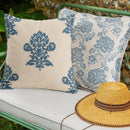 Axyaa Ethnic Floral Pillow Cover - Vintage Blue Flower Embroidery - 45x45cm