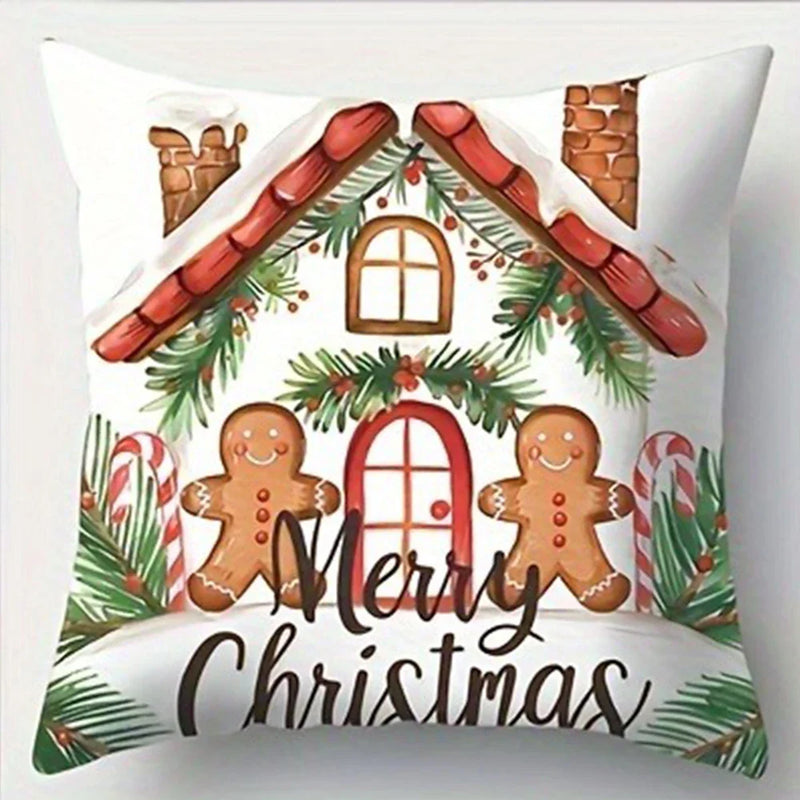 Axyaa Christmas Gingerbread Hut Pillowcase - Festive Sofa Cushion for Holiday Home Decor