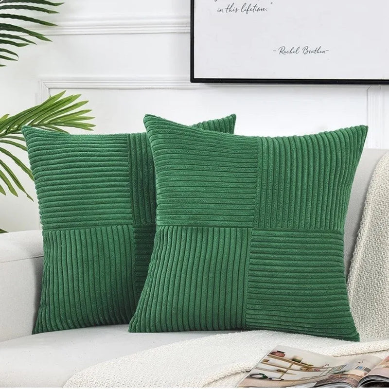 Axyaa Beige Corduroy Throw Pillow Covers 18x18 - Boho Home Decor for Sofa, Couch, Bed