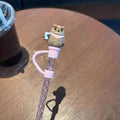 Axyaa Cute Bear Silicone Straw with Cat Claw Stopper & Dust Cap