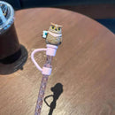 Axyaa Cute Bear Silicone Straw with Cat Claw Stopper & Dust Cap