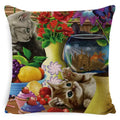 Cute Cat Pattern Linen Cushion Cover by Axyaa for Home Decor