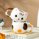 Axyaa Cartoon Cat Ceramic Cup with Spoon | Creative 430ml Coffee Milk Tea Mug
