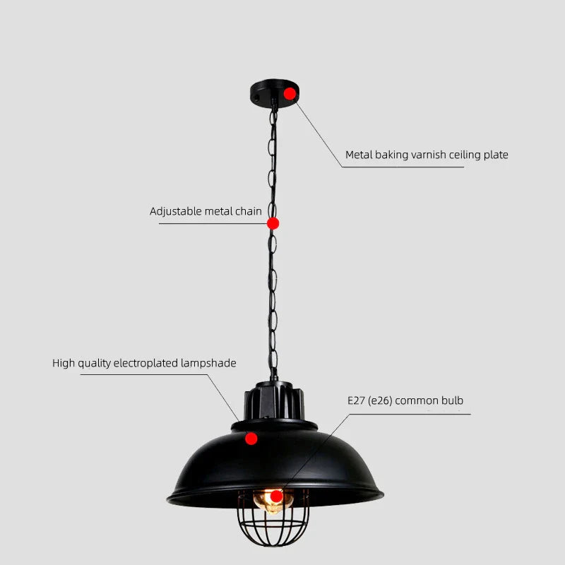 Axya Black Iron Pendant Lamp for Bar Cafe Dining Table Chandelier E27