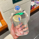 Axyaa Flat Square Sports Water Bottle: Transparent Portable Travel Cup With Adjustable Strap