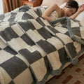 Axyaa King Size Plaid Coral Fleece Blanket Set for Autumn Winter Luxe Comfort