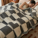 Axyaa King Size Plaid Coral Fleece Blanket Set for Autumn Winter Luxe Comfort