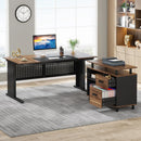 Axyaa Executive L-Shaped Desk with File Cabinet, Storage Shelves & Drawers