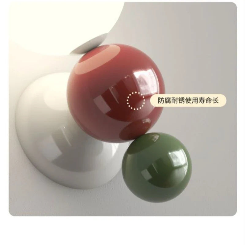 Axyaa LED Wall Light Red Green White Metal Kids Room Sconce White Acrylic Ball