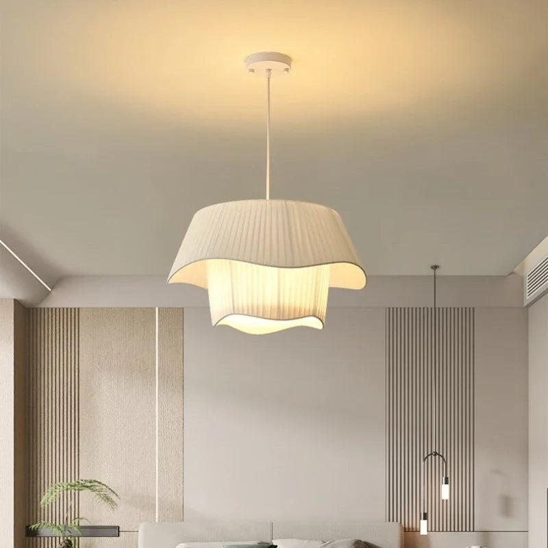 Axyaa Modern Creamy Style Chandelier - Nordic Bedroom Pendant Lights with LED Fabric Shade
