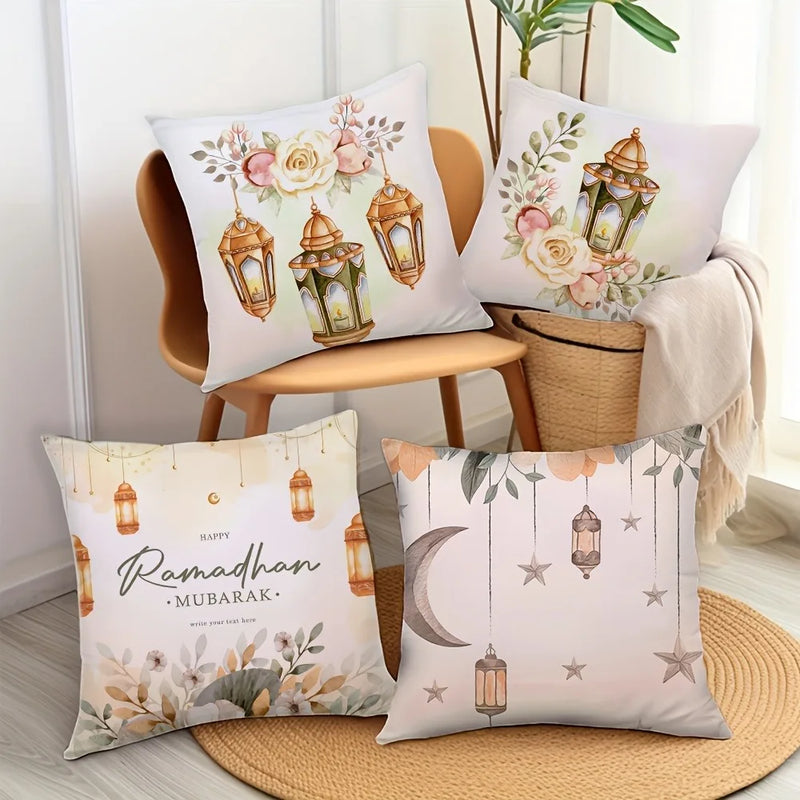 Ramadan Mubarak Pillowcase by Axyaa: Fasting Lamp & Crescent Moon Design
