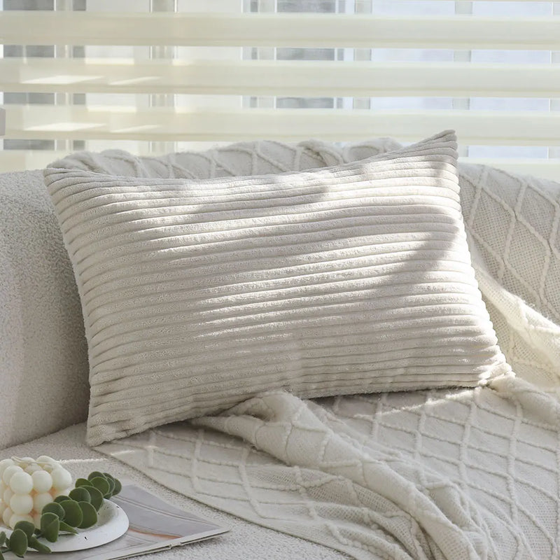 Axyaa Corduroy Patchwork Plush Cushion Cover - Soft Decorative Pillowcase for Living Room