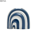 Axyaa Blue & White Stripes Ceramic Vase with Artificial Flowers for Aesthetic Room Decor