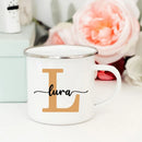 Axyaa Enamel Coffee Mugs with Custom Initial Name - Personalized Outdoor Cups
