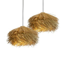 Axyaa Straw Hat Pendant Chandelier, Nordic Retro Rattan LED Drop Lamp
