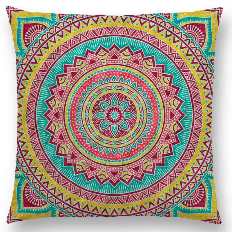 Axyaa Boho Rainbow Mandala Pillow Case Sun Moon Flowers Dream Fantasy Cover