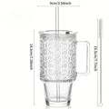 Axyaa Begonia Floral Glass Tumbler with Handle, Straw, Lid - Large Capacity Water Cup