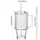 Axyaa Begonia Floral Glass Tumbler with Handle, Straw, Lid - Large Capacity Water Cup