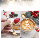 Axyaa Christmas Cutlery Set: Glod Spoon Fork, Elk & Tree Decoration, Dessert Scoop.