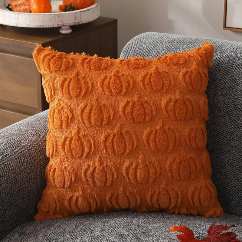 Axyaa Yellow Faux Fur Fall Pillow Covers 45x45CM for Farmhouse Decor