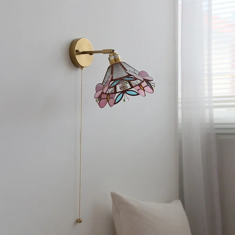 Axyaa Pink Butterfly Glass Wall Light - Modern Nordic Bedroom Lamp