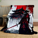 Axyaa Samurai Spirit Flannel Throw Blanket - All-Season Comfort, Cartoon Print, Bed Sofa Camping
