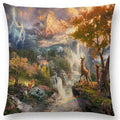 Axyaa Rustic Landscape Castle Lighthouse Oil Painting Cushion Cover