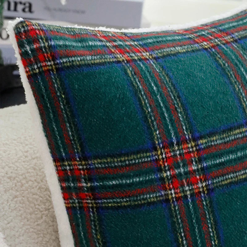 Axyaa Retro Green Plaid Cushion Cover - 45x45cm Christmas Theme