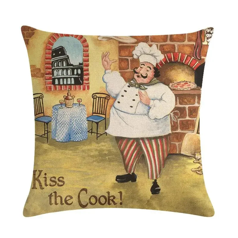 Axyaa Chef Portrait Oil Painting Cotton Linen Throw Pillow Cover 45X45CM