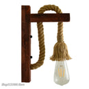 Axyaa Industrial Hemp Rope Wall Lamp Wood Sconce E27 Loft Indoor Outdoor Light