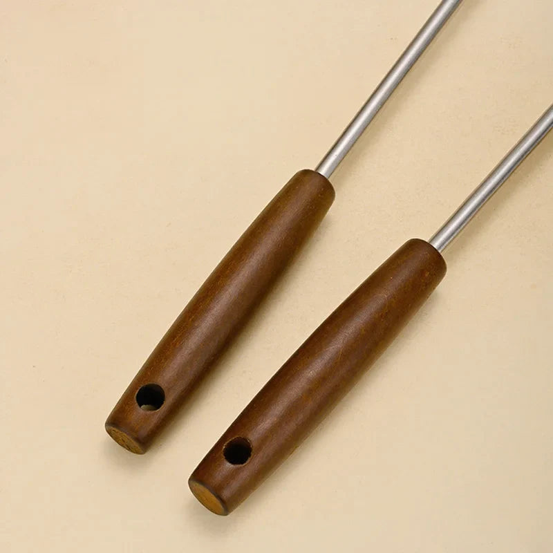 Axyaa Stainless Steel Wok Spatula Ladle Set with Wooden Handle
