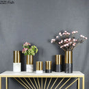 Axyaa Imitation Marble Gold Metal Vase & Artificial Flowers Decor - Desk Decoration Craft