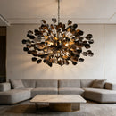 Axyaa Lunaria Brass Leaf Chandelier: Modern Ceramic Pendant Light