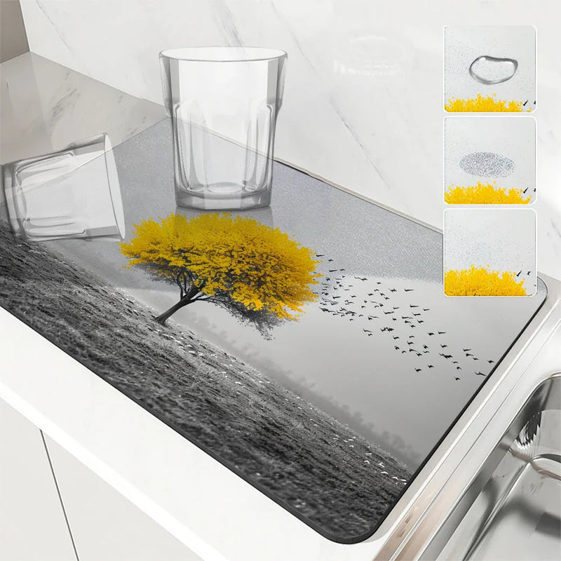 Axyaa Scenery Kitchen Absorbent Draining Mat - Quick Dry, Super Absorbent Dish Drying Mat