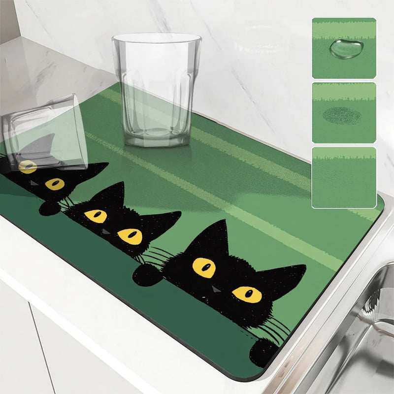 Axyaa Halloween Black Kitchen Drying Mat - Quick Dry Dish Draining Pad
