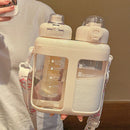 Axyaa Double Drink Plastic Water Bottles With Straw, Tea Filter, Portable Strap, Large Capacity