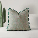 Axyaa Boho Green Velvet Pompom Throw Pillow Covers - Decorative Cushion Cases