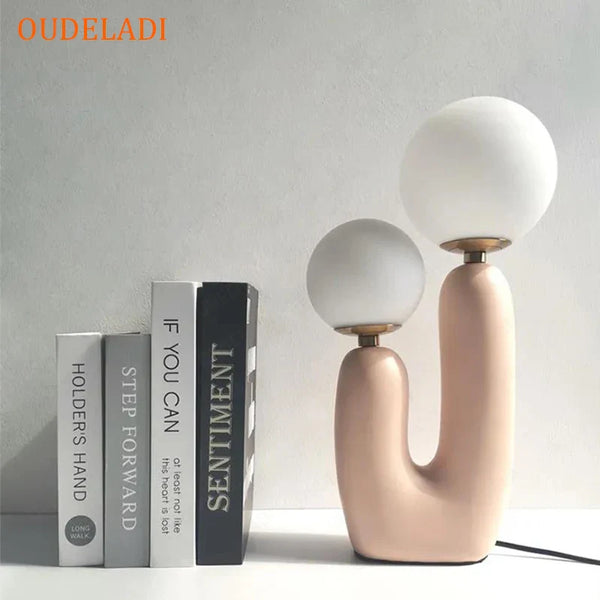 Green Pink Resin Glass Ball Table Lamp by Axya LED Lighting Fixture