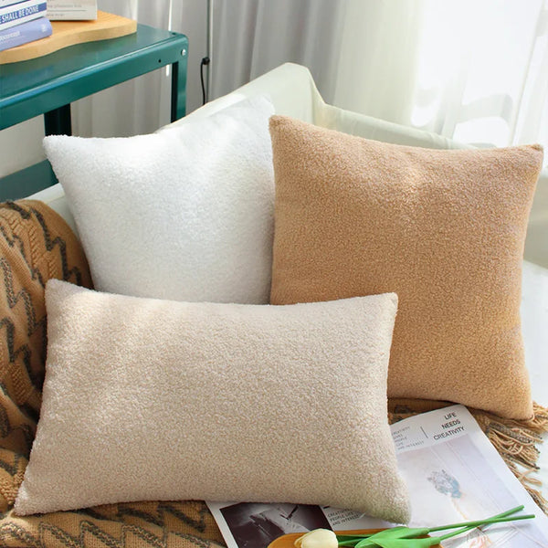 Axyaa Soft Teddy Plush Cushion Cover for Cozy Home Decor - Multi-Size Pillowcase