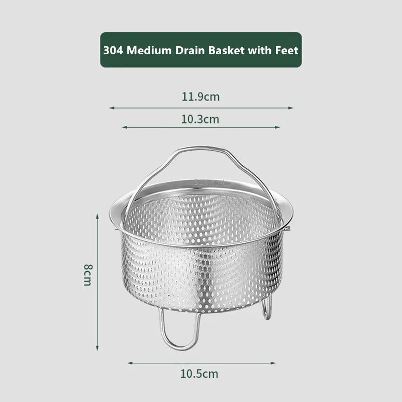 Axyaa Stainless Steel Drain Basket for Food Prep Vegetable Fruit, Multifunction Stainer