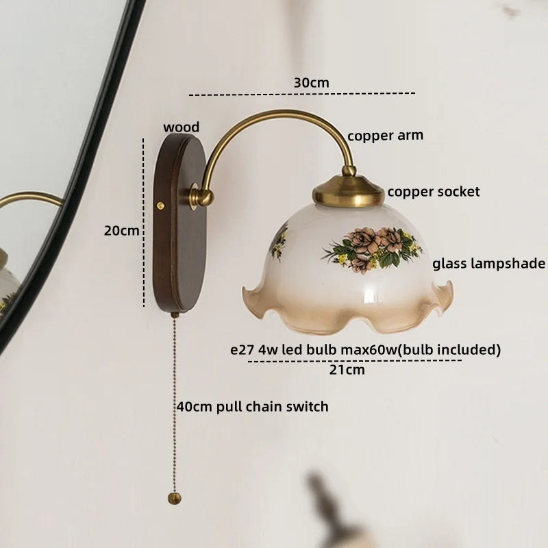 Axyaa Nordic Glass Copper LED Wall Light for Bedroom Bathroom Living Room