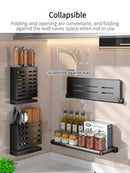 Axyaa Kitchen Spice & Condiment Rack: Wall Mounted, Foldable, Multifunctional Utensil Organizer