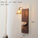 Axyaa Wood Wall Light Amber Glass Sconce E27 Gold Metal Brilliance