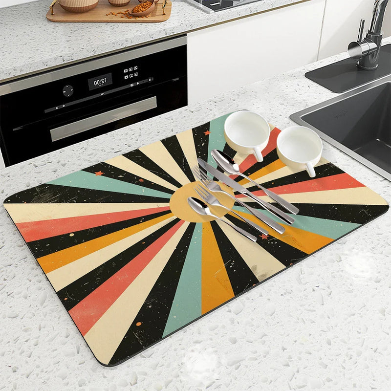Axyaa Geometric Solar Kitchen Drying Mat - Quick Dry Dish Draining Mat