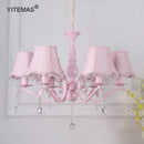 Axyaa Pink Crystal Chandelier with Fabric Shade for Princess Bedroom