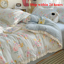 Axyaa French Lace Double Four-Piece Bedding Set with Wrinkled Yarn - 3-Piece Optional