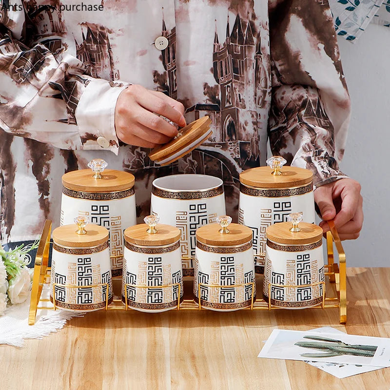 Axya Bamboo Lid Ceramic Airtight Kitchen Storage Jar