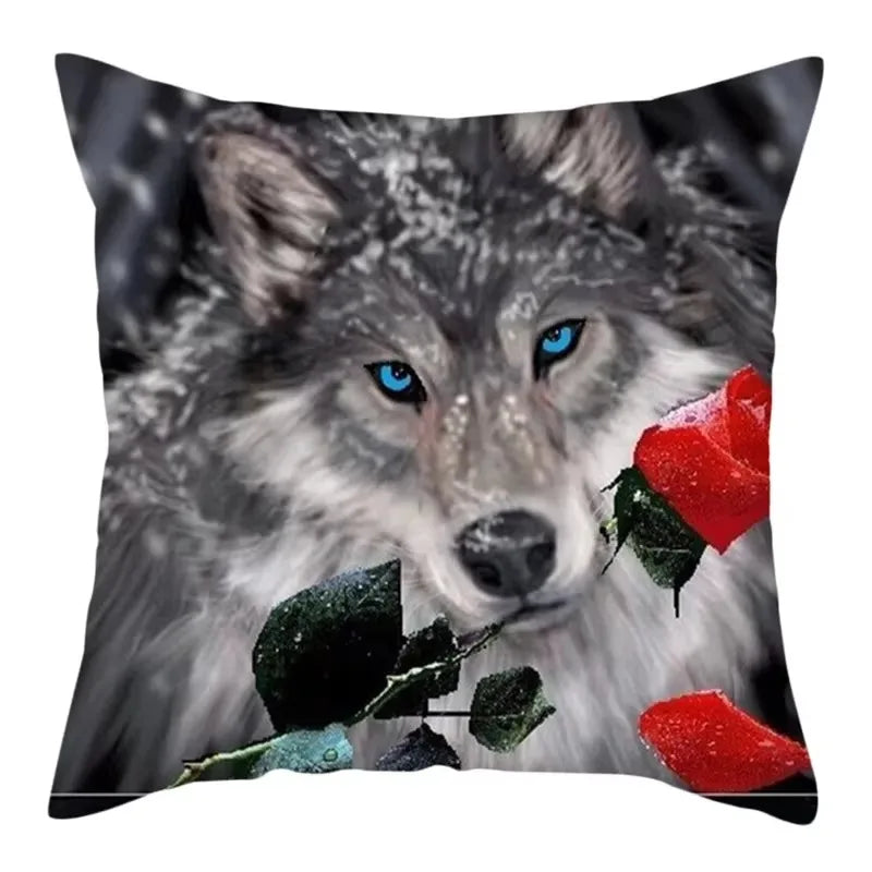 Wild Wolf Print Pillow Cases by Axyaa: Animal Cushion Cover for Home Sofa Decor